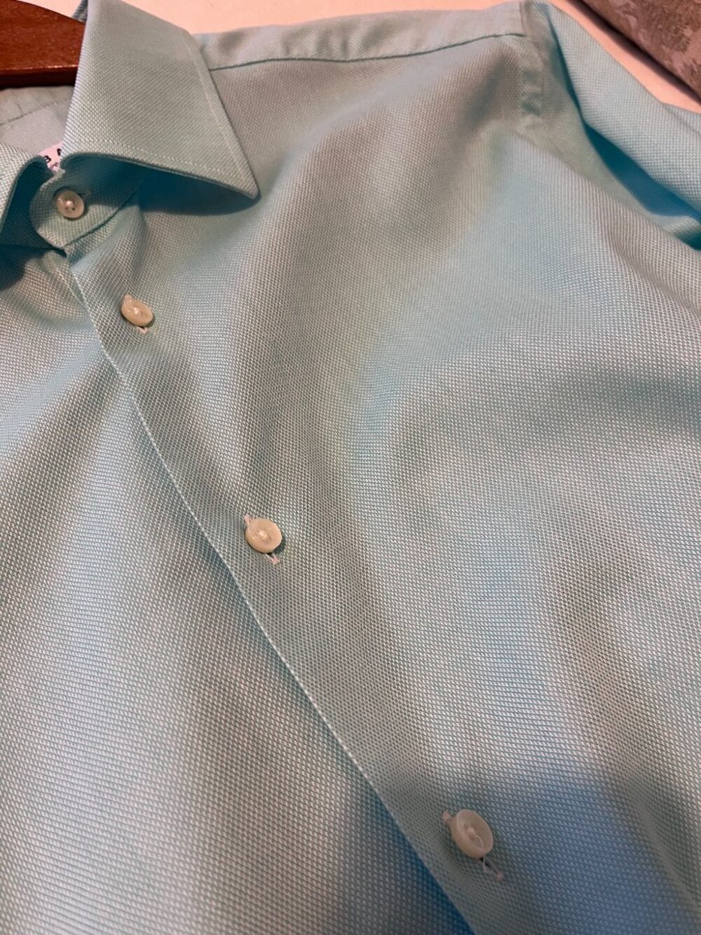 MEN'S LUXURY DRESS SHIRT, AQUA BLUE, MADE IN ITALY, SZ 39cm/15.5" NECK, USM - Picture 5 of 15